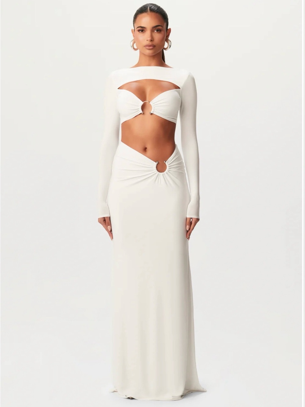 Naked Wardrobe White Two Piece Maxi Skirt Set | Size Medium